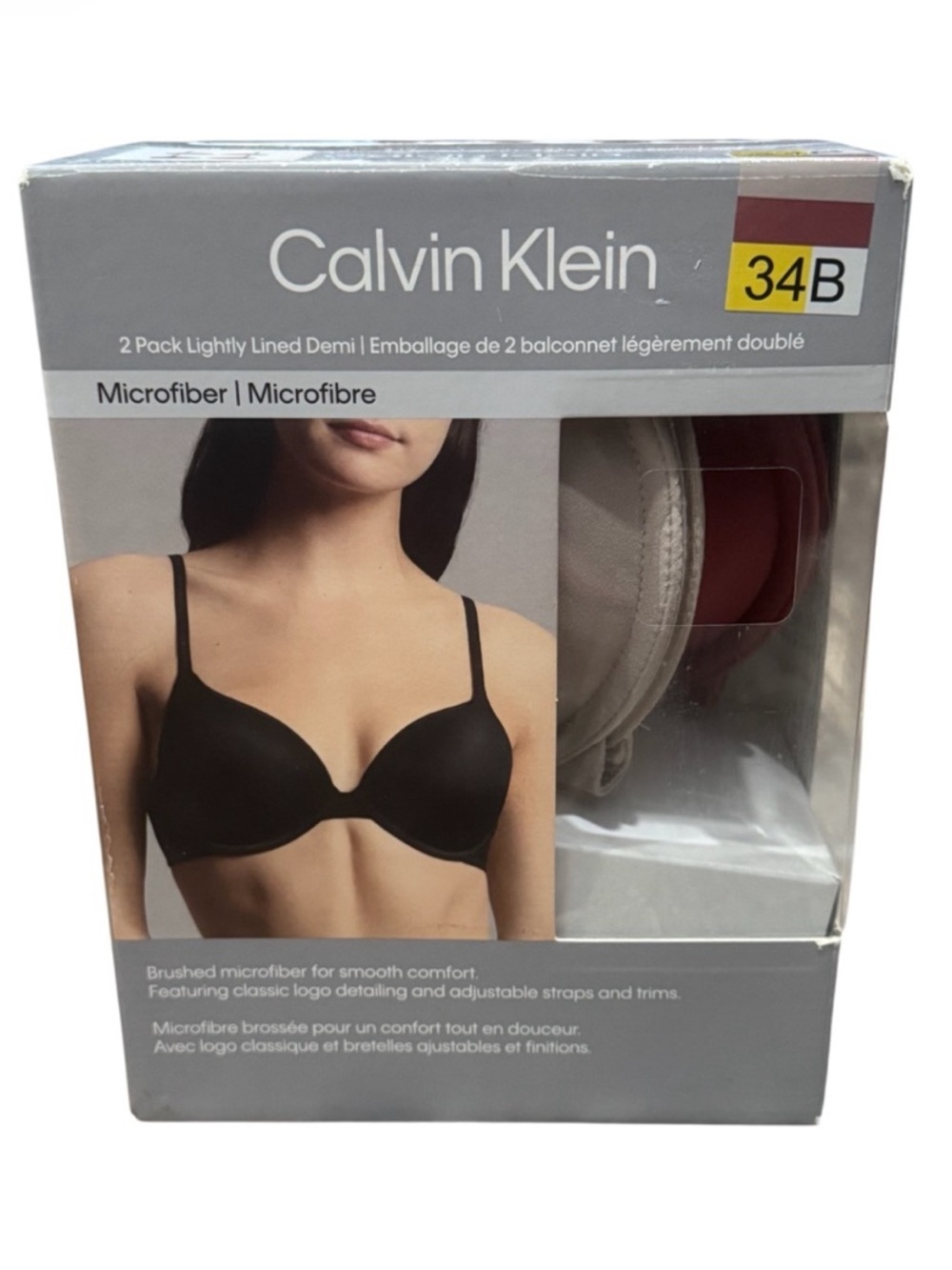 Calvin Klein 2 Pk Microfiber Lightly Lined Demi Bras Champagne and Burgundy Bras